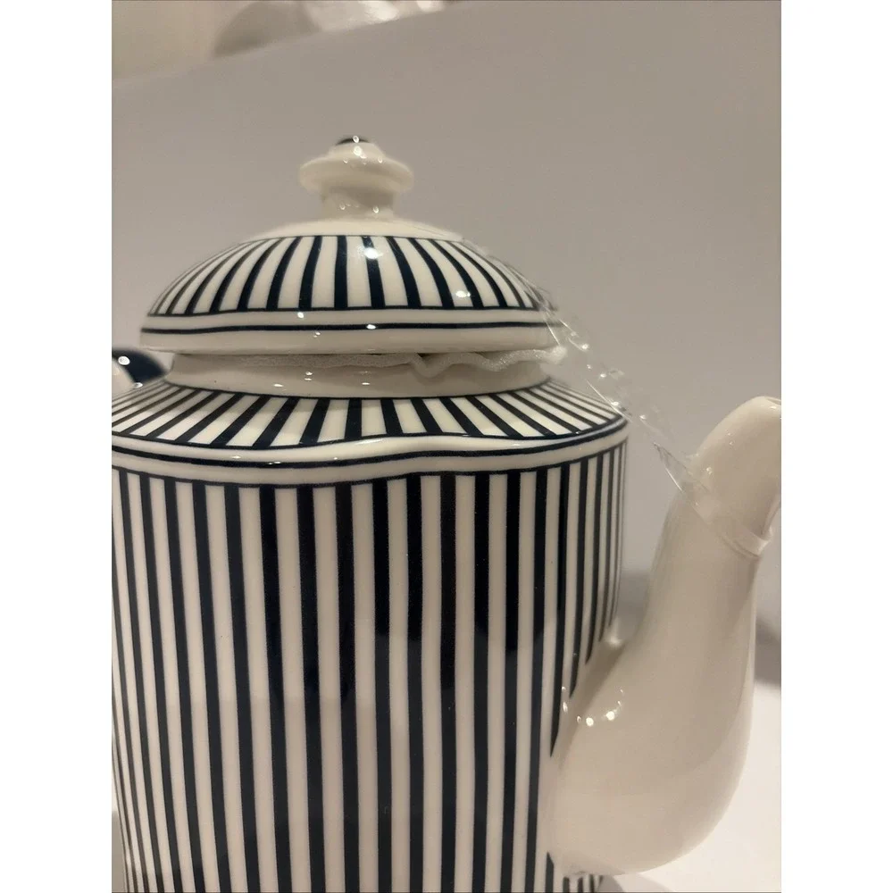 Monterey Bay‎ Dark Blue Stripes Fine Porcelain Teapot & Lid Large B81